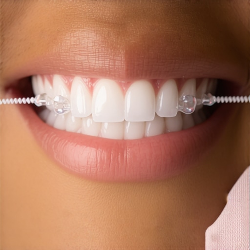 Invisalign attachments and whitening challenges Close up of teeth with Invisalign attachments illustrating why whitening during treatment can cause uneven color.
