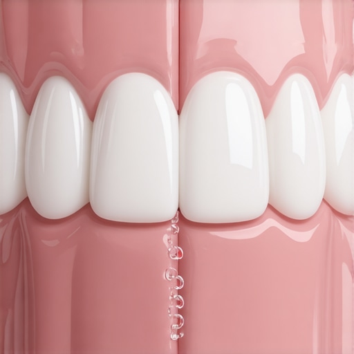 Maintaining Dental Crown Margins with Water Flossing A water flosser cleaning the base of a dental crown to prevent marginal decay.
