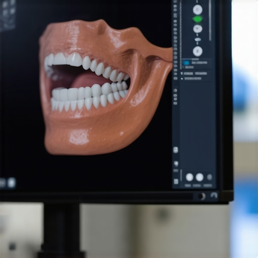 3D digital dental scan on a computer screen for predictive oral health maintenance.