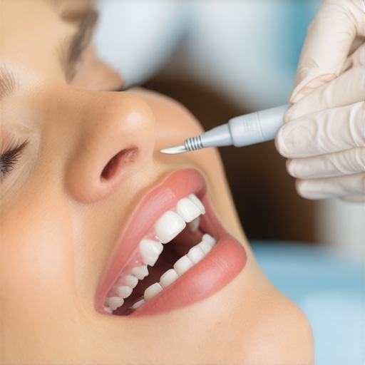 Modern Dental Cleaning for Oral Health A close-up of a dental professional performing a gentle cleaning to remove tartar and improve gum health.