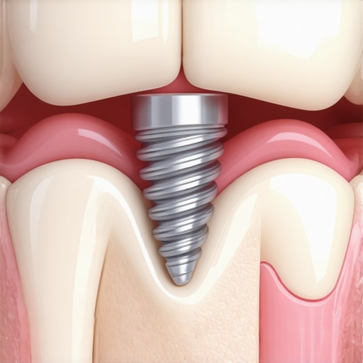 Modern Dental Implant and Gum Health A detailed view of a dental implant crown showing the tight seal between the restoration and the gum tissue.