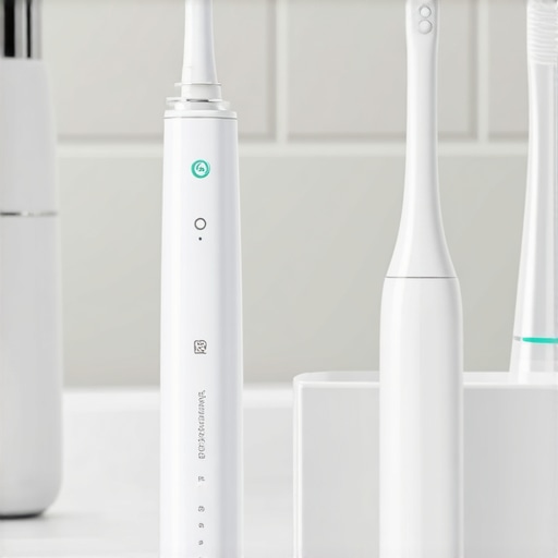 A water flosser and electric toothbrush on a clean bathroom counter symbolizing long-term oral health maintenance.