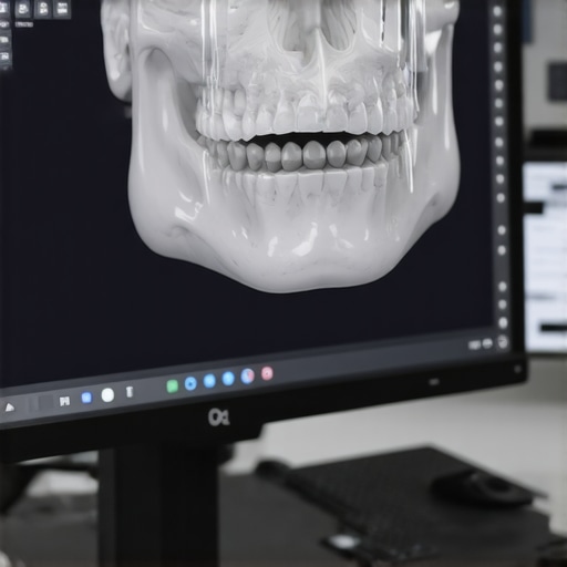 A detailed 3D digital dental scan showing Invisalign treatment planning.