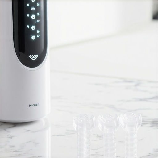 High-tech dental tools including a water flosser and clear aligners for long-term maintenance.