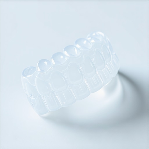 Modern Restorative and Orthodontic Dental Tools Close-up of a dental crown and clear aligners.