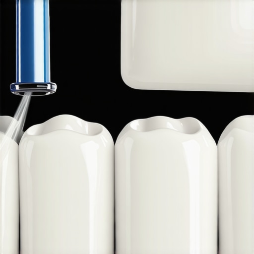 Close-up of a water flosser cleaning a dental crown margin.