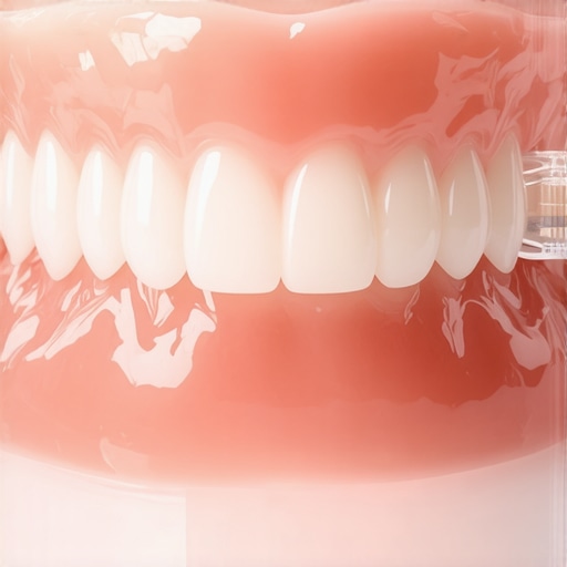 Dental model with a clear aligner highlighting bite alignment