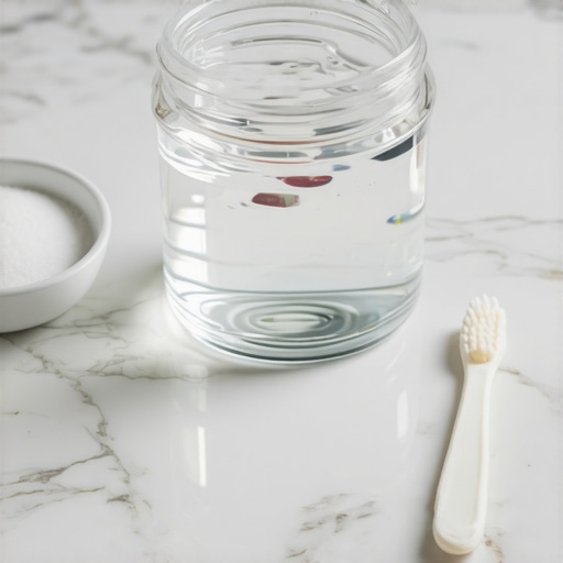 Natural cleaning ingredients for dental retainers A retainer soaking in a vinegar solution next to baking soda