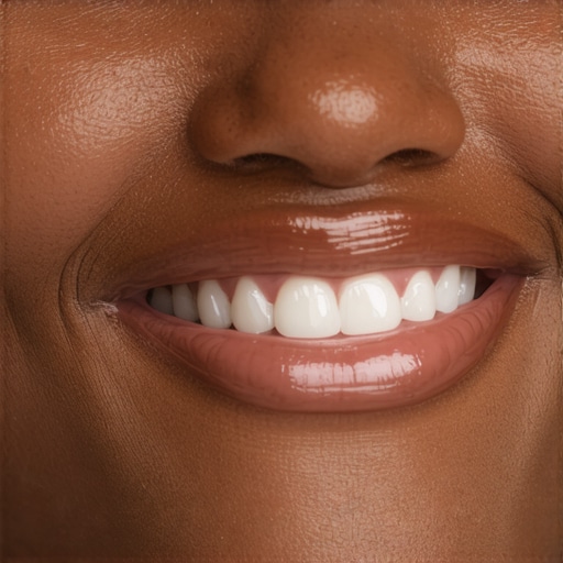 Close up of natural dental texture and light reflection on veneers