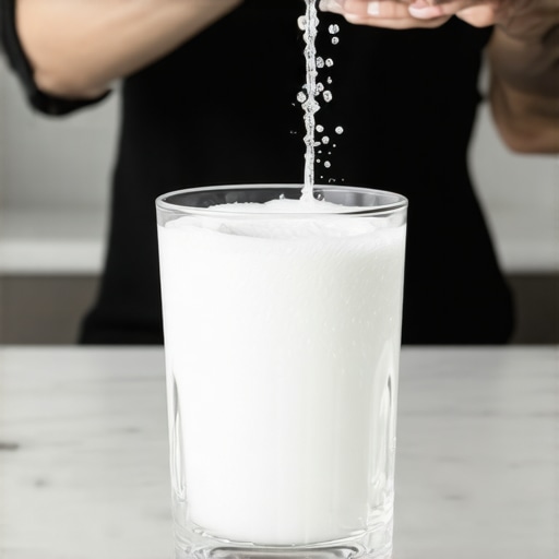 Baking soda being mixed into a glass of water for a dental rinse