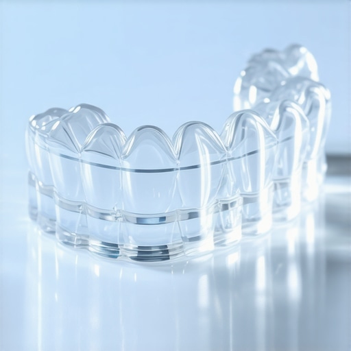 Close up of a clear Invisalign tray showing precision fit and transparency.