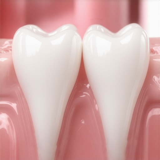 A close-up of a dental crown showing the precise margin and healthy gum health.