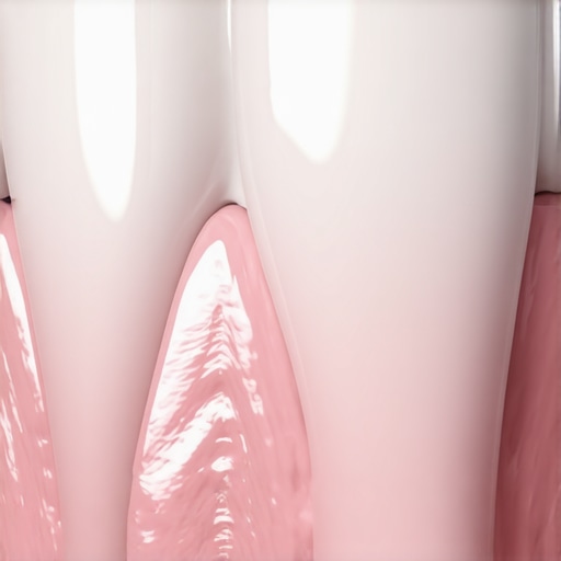 Precision Dental Crown Margin and Healthy Gums Close-up of a dental crown showing the margin where it meets the gumline.