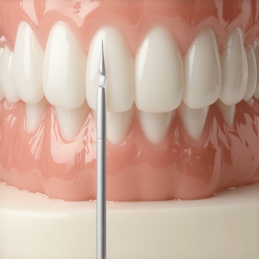 Precision Dental Crown Margin and Hygiene Close-up of a dental crown showing the critical margin area for oral health maintenance.