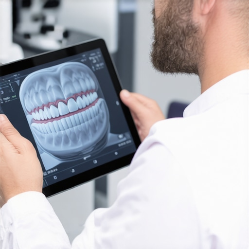 Precision Dental Planning for Clear Aligners A dentist explaining optimal force and tooth movement using a digital dental model on a tablet.