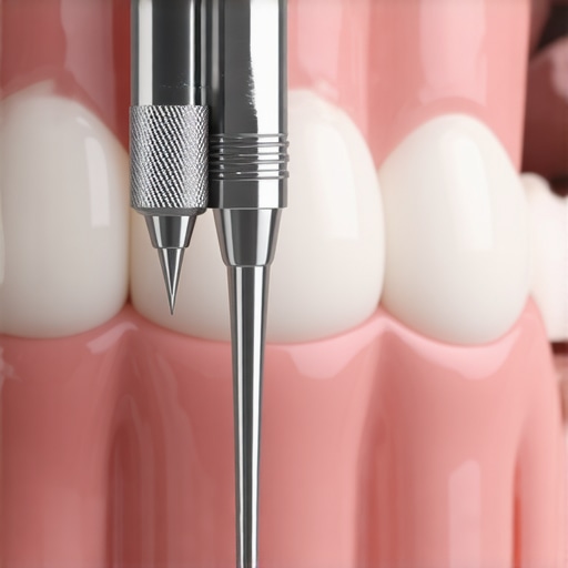 A dental technician measuring a crown for perfect bite alignment.