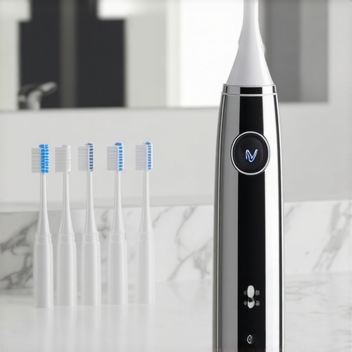 Professional Dental Maintenance Tools A water flosser and interdental brushes on a clean bathroom counter symbolizing long-term oral health maintenance.