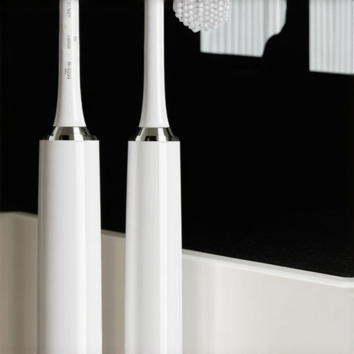 Modern electric toothbrush and water flosser on a vanity