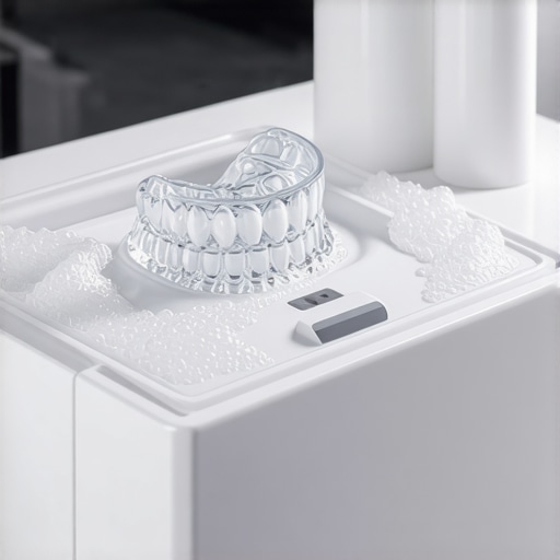 Professional Ultrasonic Dental Cleaner Close up of an ultrasonic cleaner for dental aligners and night guards
