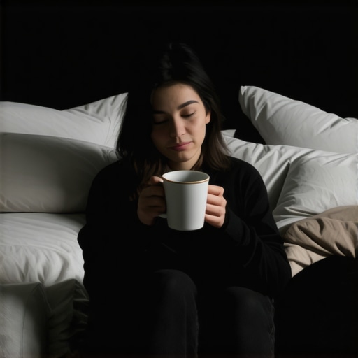 Relieving Nighttime Tooth Pain with Elevation A woman sitting upright in bed with pillows to reduce dental pressure and throbbing.