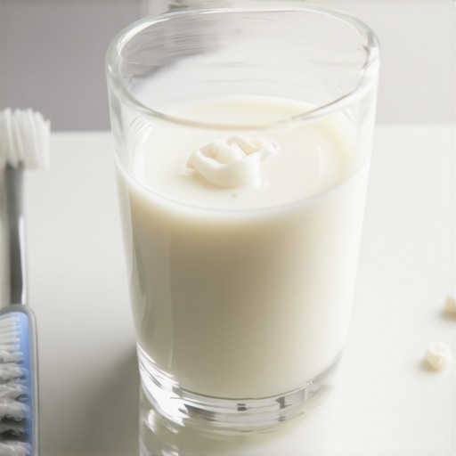 Tooth fragment stored in a milk container to preserve it for dental repair.