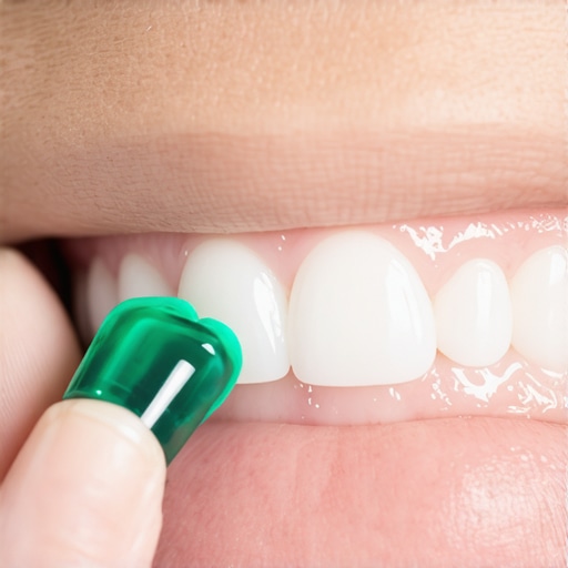Close-up of using a dental chewie to fit Invisalign trays on back molars