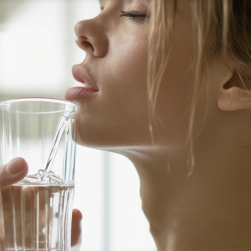 A person using a salt water rinse to calm gum irritation after a dental cleaning.