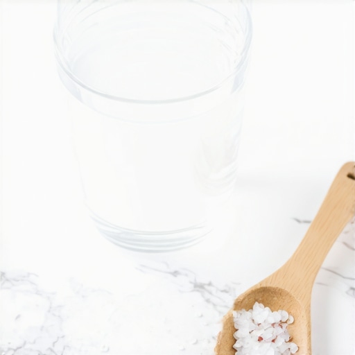 Soothing Salt Water Prep Glass of warm salt water for rinsing sore gums after dental crown procedure