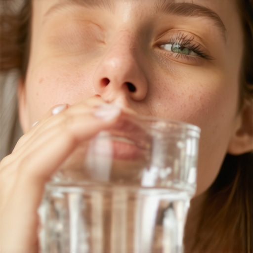 Soothing a gum burn with cool water Man using cool water to soothe oral burn