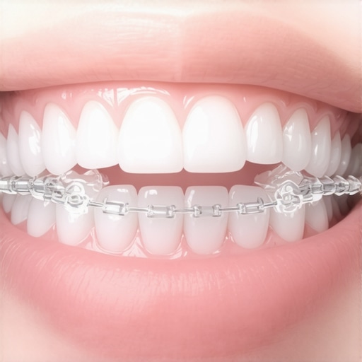 A medical illustration showing how clear aligners improve dental alignment and prevent wear.