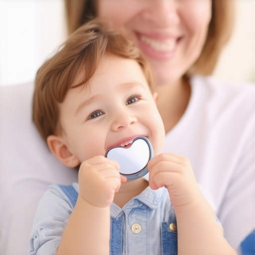 Teaching Toddlers Dental Readiness at Home A parent and toddler practicing dental checks at home with a small mirror to build comfort for the dentist.