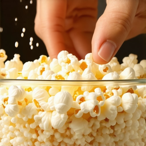 The Popcorn Shake Technique Person shaking a bowl of popcorn to move unpopped kernels to the bottom for dental safety.