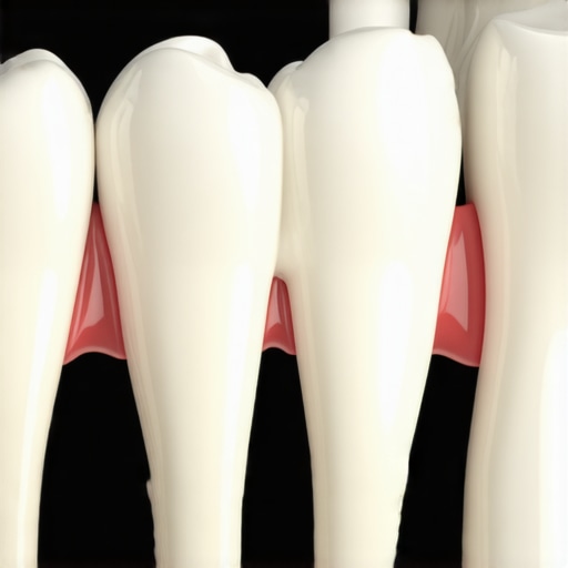 Close-up detail of a dental crown meeting the gum line, showing where bacteria can accumulate.