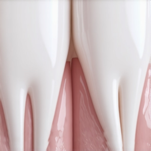 Close-up of a dental crown margin and gum line showing a healthy seal