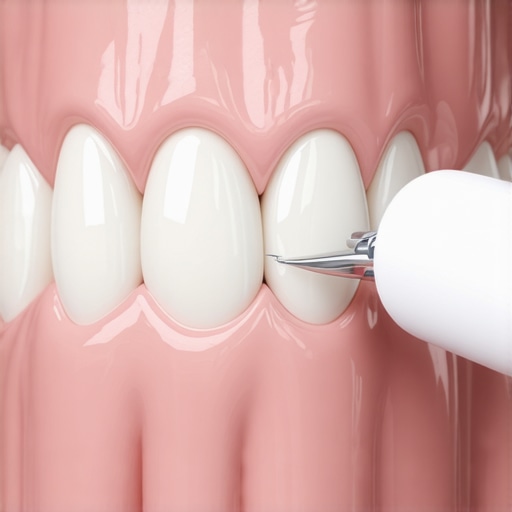 The specific way to floss under a fixed dental bridge