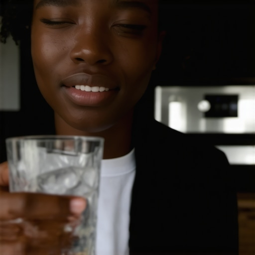 A person performing a sip test with cold water to check for dental implant sensitivity.